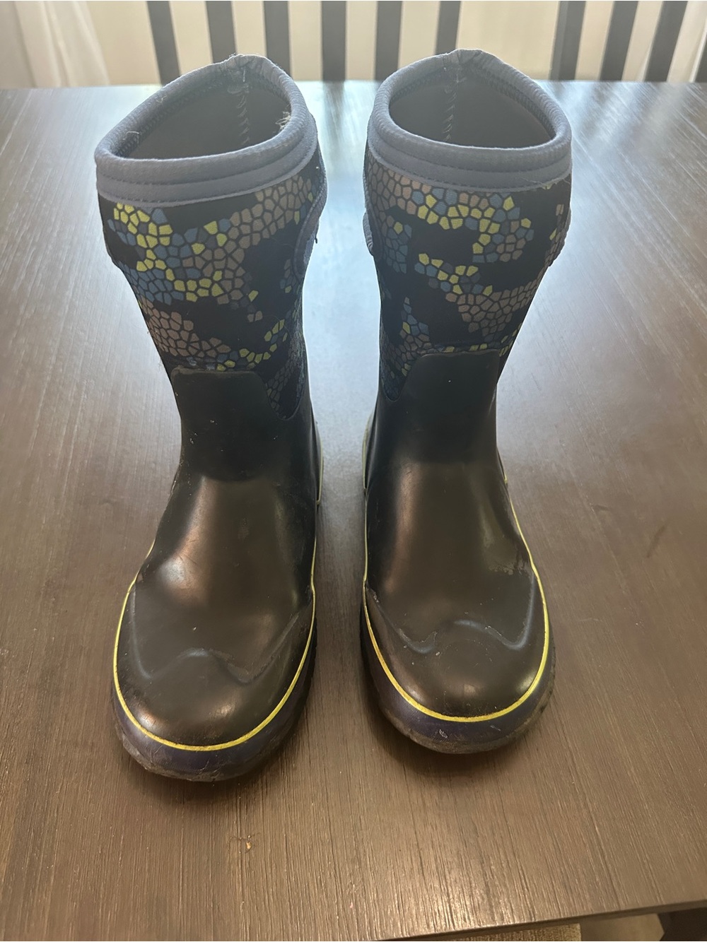 Bogs Kids Classic Rain Boots with Mosaic Print - Yellow Trim